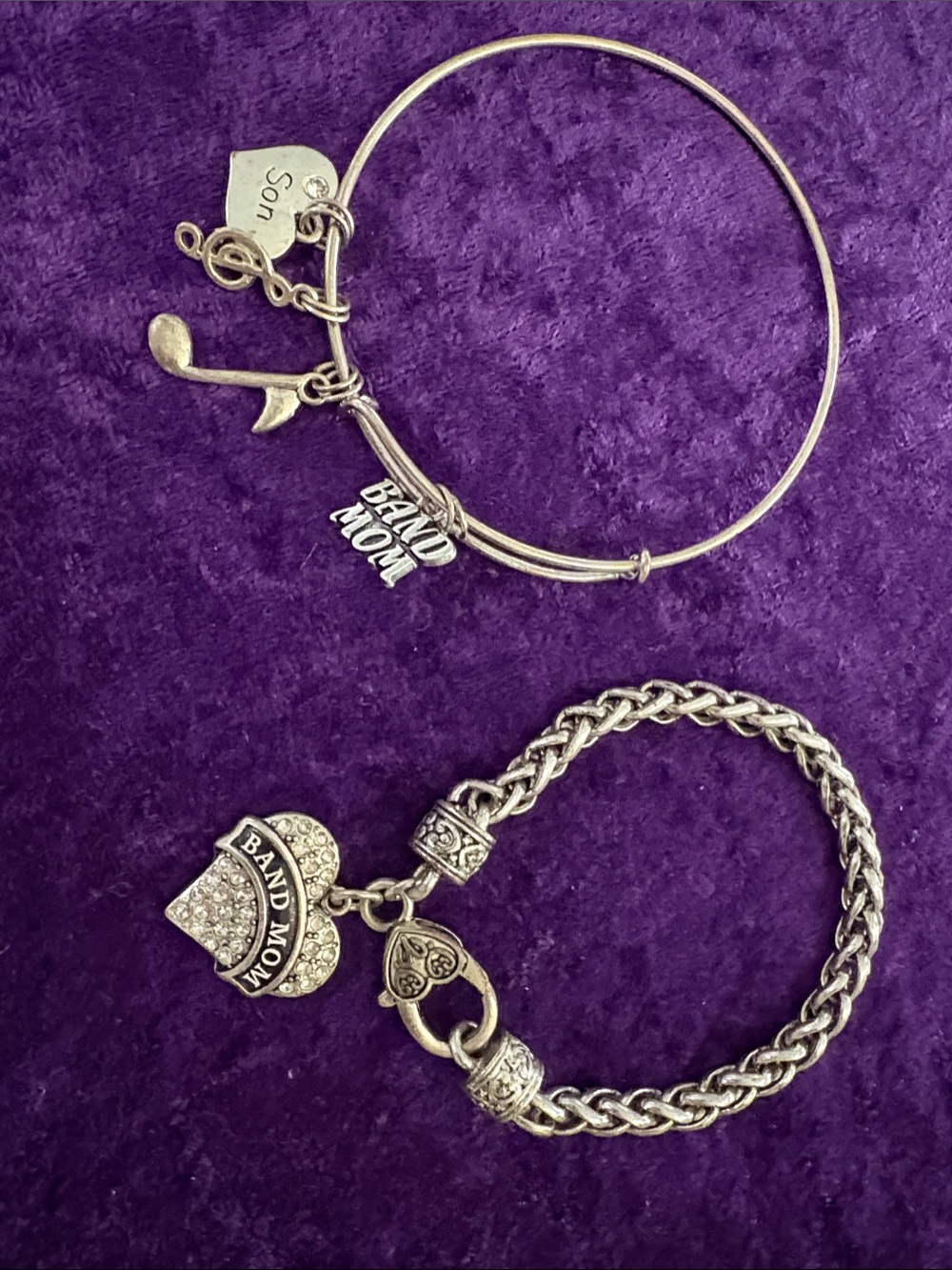 Band Mom Silver-Tone Charm Bracelet Set - Heart & Musical Charms